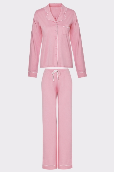 Resim Gömlek yaka detaylı pijama takımı-Xpc - 424-Şeker Pembe