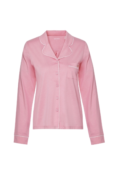 Resim Gömlek yaka detaylı pijama takımı-Xpc - 424-Şeker Pembe