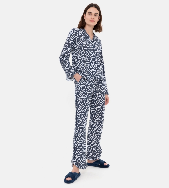 Resim Gömlek yaka detaylı pijama takımı-Xpb - 920-Zebra Baskılı