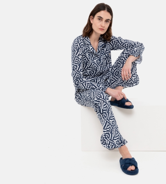 Resim Gömlek yaka detaylı pijama takımı-Xpb - 920-Zebra Baskılı