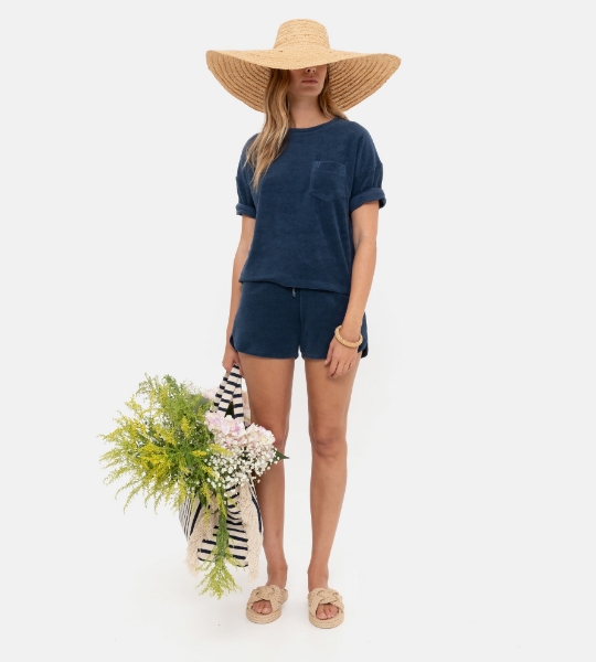 Resim Cep detaylı havlu şortlu pijama takımı-The - 895-Deniz Kuşu Temalı Lacivert