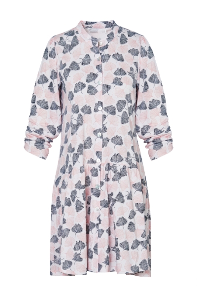 Resim Hakim yaka detaylı büzgülü elbise-Xdj - 915-Fısıldayan Pembe Yapraklar