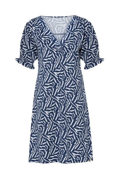 Resim V yaka detaylı karpuz kol elbise-Xdg - 920-Zebra Baskılı