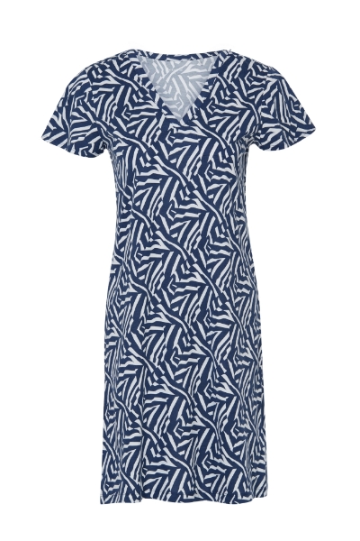 Resim V yaka detaylı kısa kol elbise-Xdf - 920-Zebra Baskılı