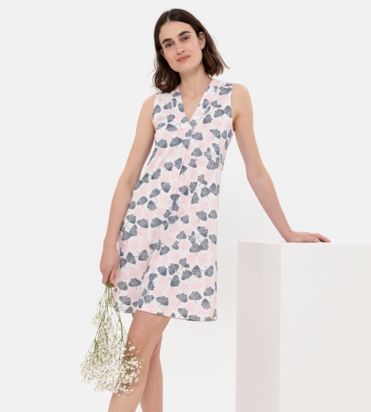 Resim V yaka detaylı kolsuz gecelik-Xdc - 915-Fısıldayan Pembe Yapraklar