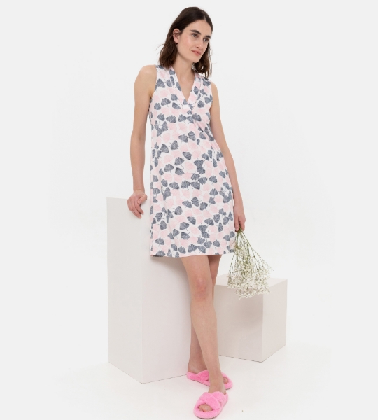 Resim V yaka detaylı kolsuz gecelik-Xdc - 915-Fısıldayan Pembe Yapraklar