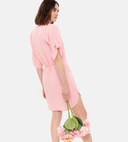 Resim Kuşak detaylı rahat kesim kısa elbise-Tdc - 424-Şeker Pembe