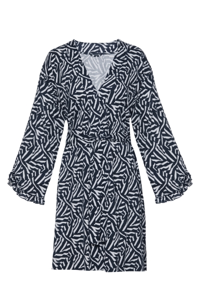 Resim Fırfır detaylı diz üstü sabahlık-Xna - 920-Zebra Baskılı