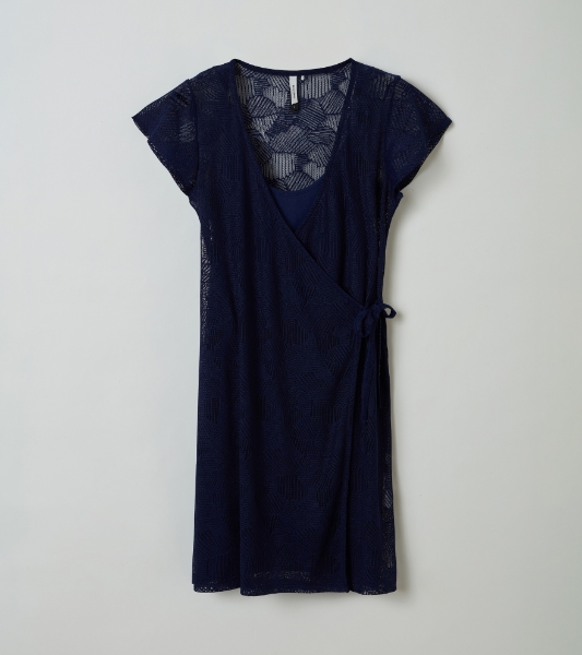 Resim Astarlı kruvaze dantel elbise-Ldı - 878-Kozmik Lacivert