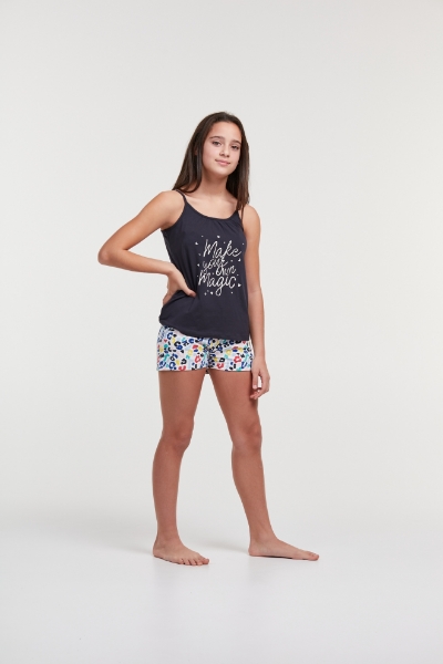 Resim 2-8 Yaş Kız Çocuk Pijama-Ypb - 196-Ahtapot Temalı Antrasit