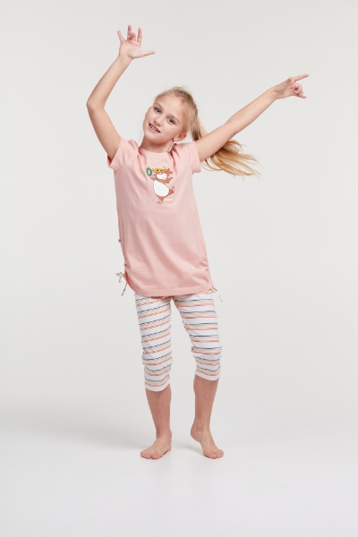 Resim 2-8 Yaş Kız Çocuk Pijama-Tun - 232-Gine Domuzu Temalı Açık Pembe