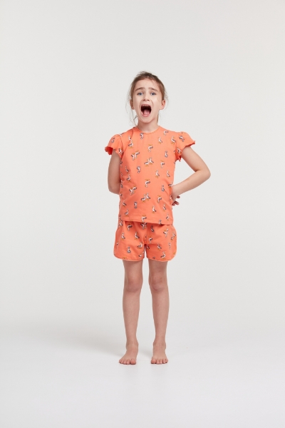 Resim 2-8 Yaş Kız Çocuk Pijama-Pzg - 952-Deniz Kuşu Baskılı Somon