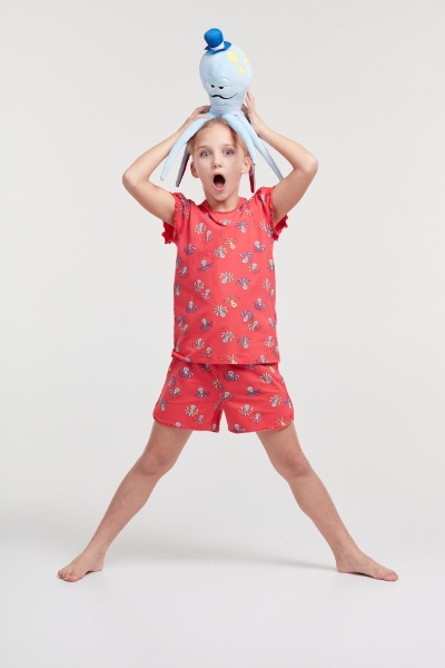 Resim 2-8 Yaş Kız Çocuk Pijama-Pzg - 955-Ahtapot Baskılı Pembe