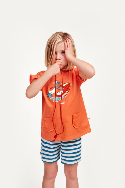 Resim 2-8 Yaş Kız Çocuk Pijama-Psg - 555-Deniz Kuşu Temalı Somon