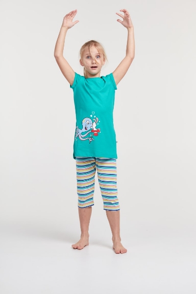 Resim 2-8 Yaş Kız Çocuk Pijama-Pos - 777-Ahtapot Temalı Yeşil