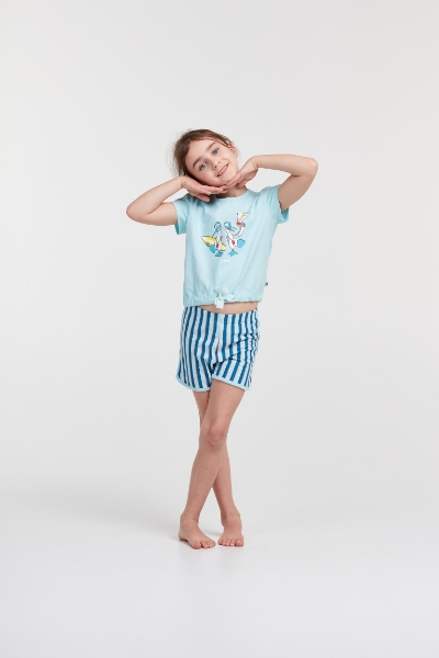 Resim 2-8 Yaş Kız Çocuk Pijama-Bst - 807-Deniz Kuşu Temalı Açık Mavi