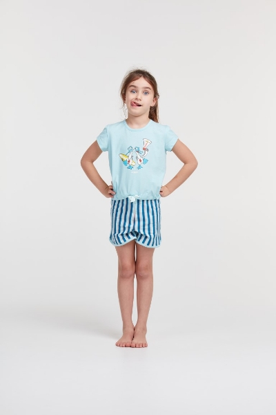 Resim 2-8 Yaş Kız Çocuk Pijama-Bst - 807-Deniz Kuşu Temalı Açık Mavi