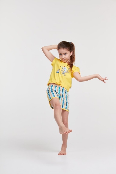 Resim 2-8 Yaş Kız Çocuk Pijama-Bst - 657-Ahtapot Temalı Sarı