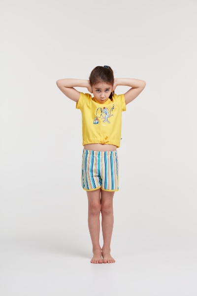 Resim 2-8 Yaş Kız Çocuk Pijama-Bst - 657-Ahtapot Temalı Sarı