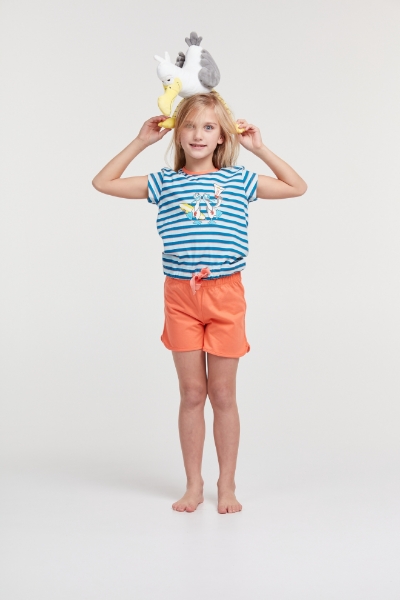 Resim 2-8 Yaş Kız Çocuk Pijama-Bst - 983-Deniz Kuşu Temalı Çizgili