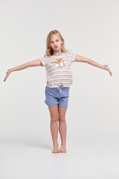 Resim 2-8 Yaş Kız Çocuk Pijama-Bst - 924-Gine Domuzu Temalı Çizgili