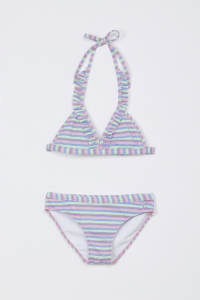 Resim 2-8 Yaş Kız Çocuk UPF50+ Korumalı Bikini-Yac - 933-Çok Renkli Baskılı Somon