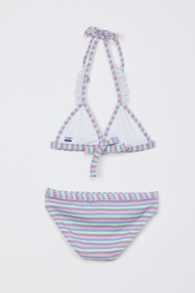 Resim 2-8 Yaş Kız Çocuk UPF50+ Korumalı Bikini-Yac - 933-Çok Renkli Baskılı Somon