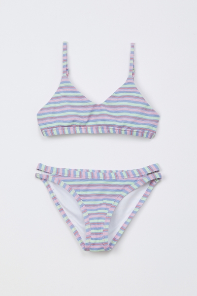 Resim 10-16 Yaş Kız Çocuk UPF50+ Korumalı Bikini-Yab - 933-Çok Renkli Baskılı Somon