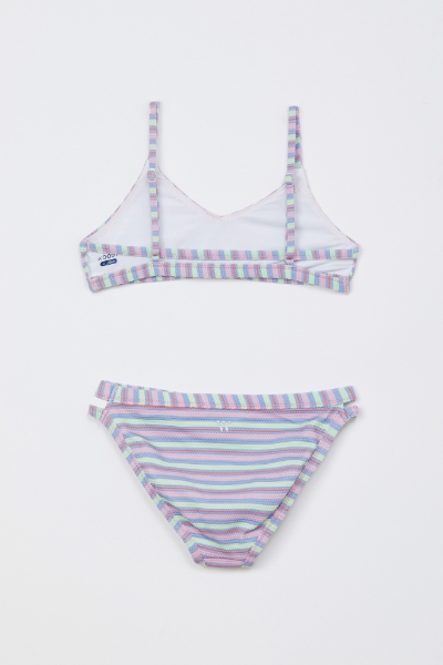 Resim 10-16 Yaş Kız Çocuk UPF50+ Korumalı Bikini-Yab - 933-Çok Renkli Baskılı Somon