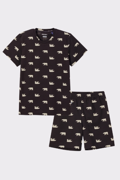 Resim 10-16 Yaş Erkek Çocuk Pijama-Pss - 939-Ayıcık Baskılı Pudra