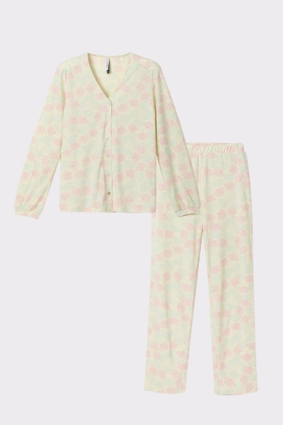 Resim Kadın Pijama-Rmz - 914-Kaplumbağa Temalı Çizgili Turuncu