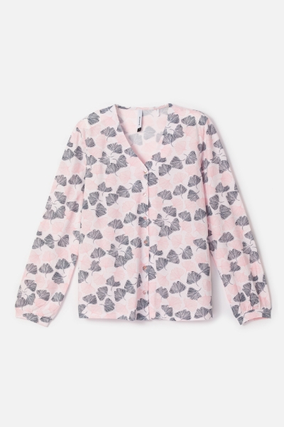 Resim Kadın Pijama-Rmz - 915-Tukan Temalı Çizgili Ekru