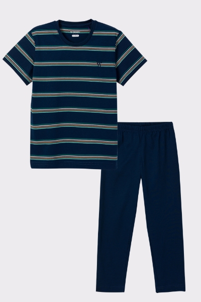 Resim 10-16 Yaş Erkek Pijama-Pks - 914-Kaplumbağa Temalı Çizgili Turuncu