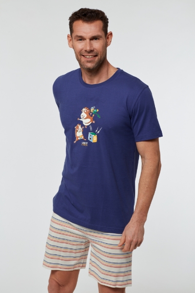 Erkek Pijama-Pss - 896-Gine Domuzu Temalı Kobalt Mavi