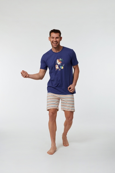 Resim Erkek Pijama-Pss - 896-Gine Domuzu Temalı Kobalt Mavi