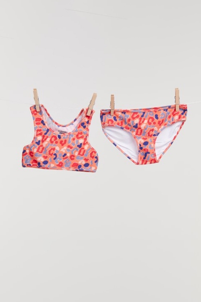 Resim 2-8 Yaş Kız Çocuk UPF50+ Korumalı Bikini-Yab - 933-Çok Renkli Baskılı Somon