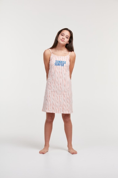 Resim 2-8 Kız Çocuk Gecelik-Ydb - 913-Deniz Kuşu Temalı Çizgili Somon