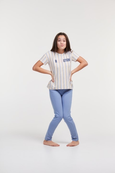 Resim 10-16 Yaş Kız Çocuk Pijama-Ypa - 911-Gine Domuzu Çizgili Ekru