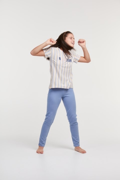 Resim 10-16 Yaş Kız Çocuk Pijama-Ypa - 911-Gine Domuzu Çizgili Ekru