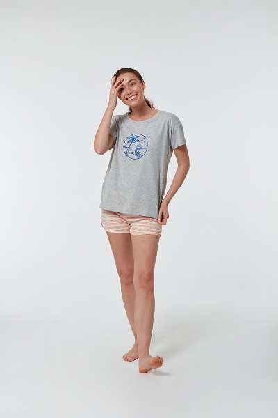 Resim Kadın Pijama-Ypd - 142-Deniz Kuşu Temalı Gri Melanj