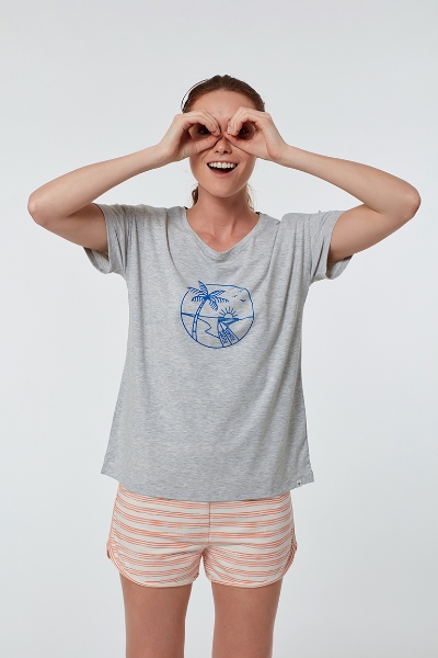 Resim Kadın Pijama-Ypd - 142-Deniz Kuşu Temalı Gri Melanj