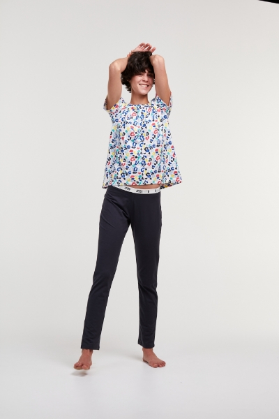 Resim Kadın Pijama-Ypa - 910-Çok Renkli Baskılı Ekru