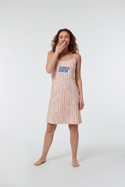 Resim Kadın Gecelik-Ydb - 913-Deniz Kuşu Temalı Çizgili Somon
