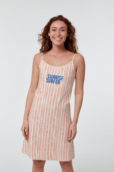 Resim Kadın Gecelik-Ydb - 913-Deniz Kuşu Temalı Çizgili Somon