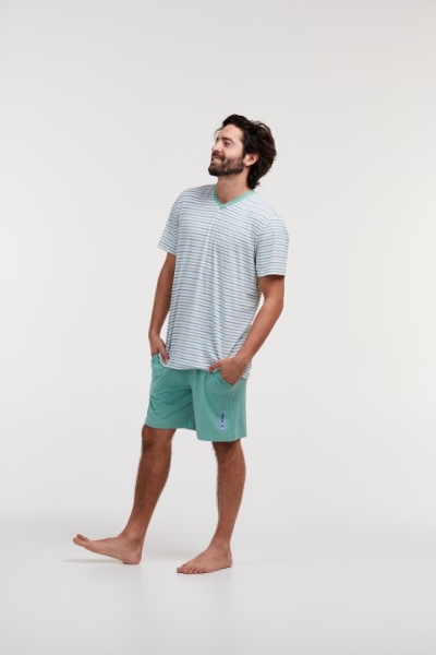 Resim Erkek Pijama-Qvs - 923-Enstrüman Temalı Çizgili Ekru