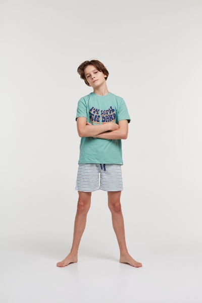 Resim 2-8 Yaş Erkek Çocuk Pijama-Qvs - 923-Enstrüman Temalı Çizgili Ekru