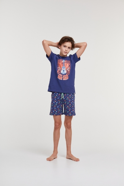 Resim 2-8 Yaş Erkek Çocuk Pijama-Qrs - 896-Gine Domuzu Temalı Kobalt Mavi