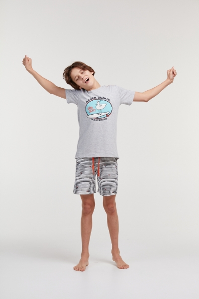 Resim 2-8 Yaş Erkek Çocuk Pijama-Qrs - 142-Deniz Kuşu Temalı Gri Melanj