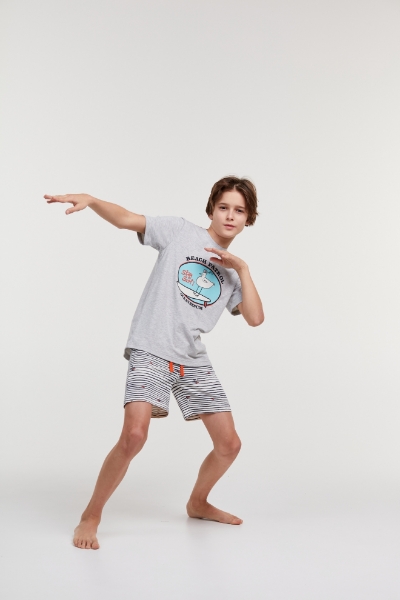 Resim 2-8 Yaş Erkek Çocuk Pijama-Qrs - 142-Deniz Kuşu Temalı Gri Melanj