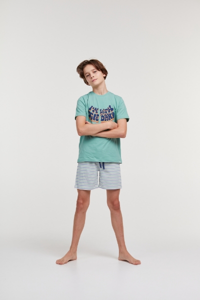 Resim 2-8 Yaş Erkek Çocuk Pijama-Qrs - 923-Enstrüman Temalı Çizgili Ekru